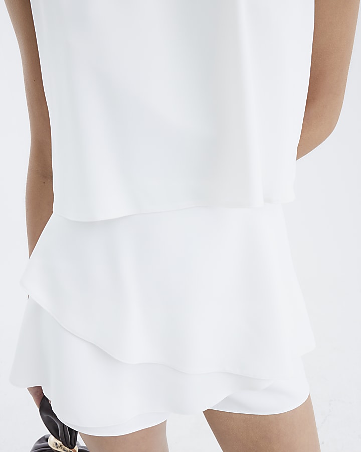 White Sleeveless Frill Layered Playsuit