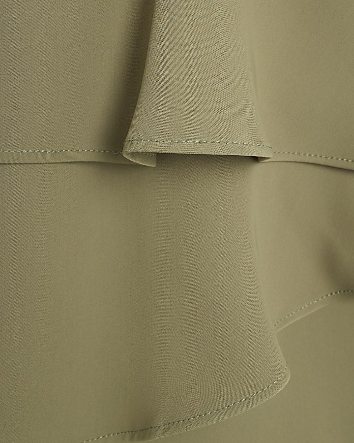 Khaki Layered Wide Leg Jumpsuit