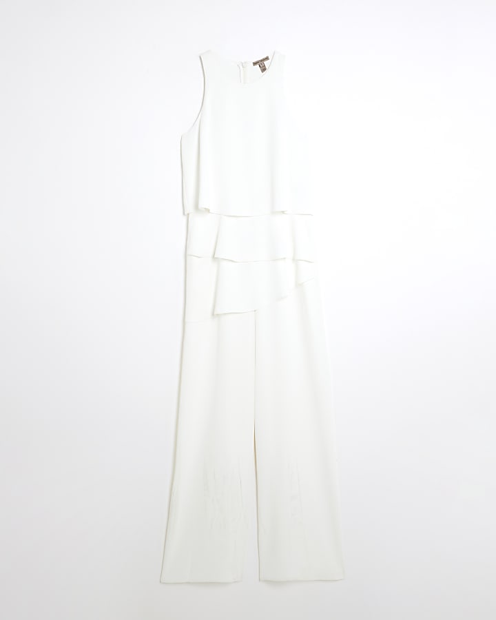 White Layered Wide Leg Jumpsuit
