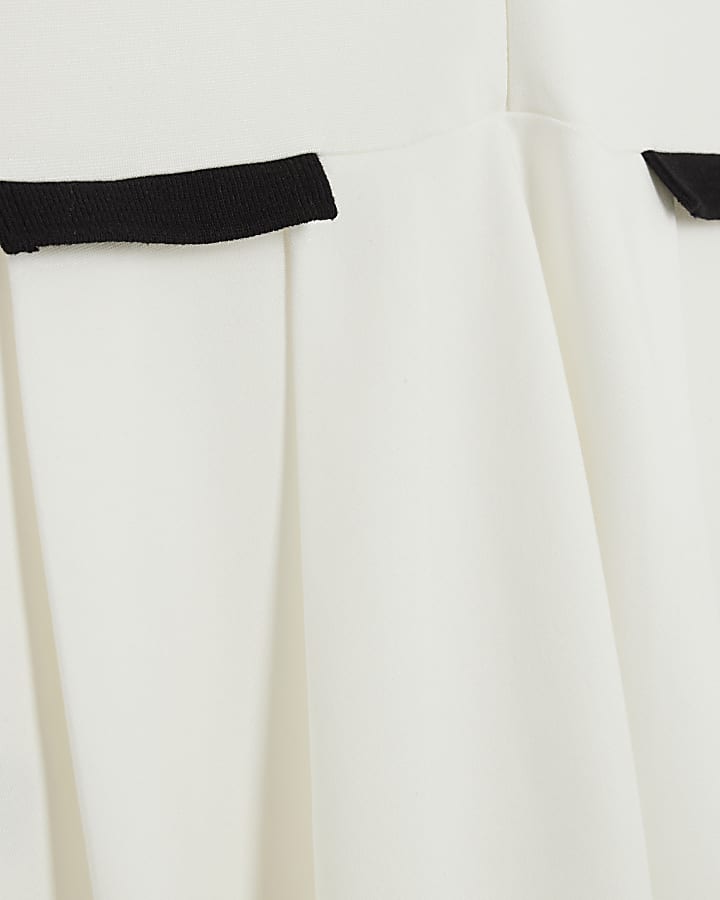 White Halter Neck Pleated Mini Dress