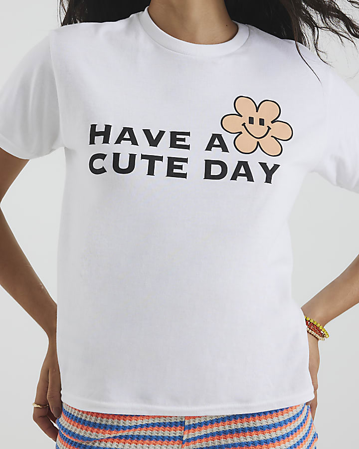 White Short Sleeve Have A Cute Day T-shirt