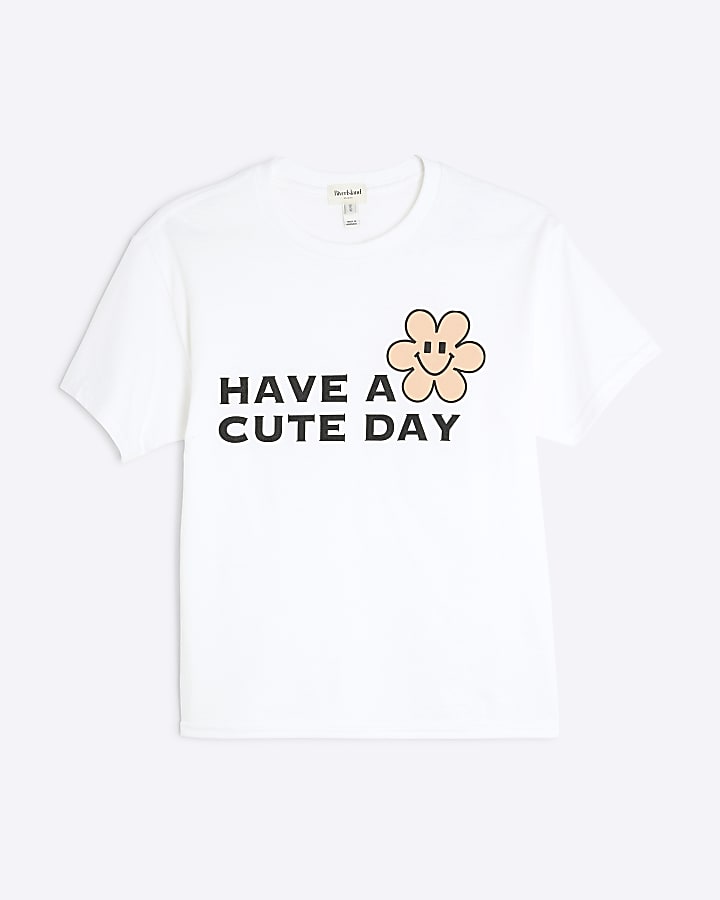 White Short Sleeve Have A Cute Day T-shirt