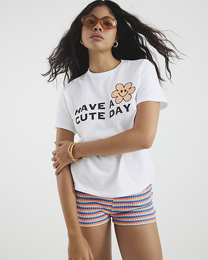 White Short Sleeve Have A Cute Day T-shirt