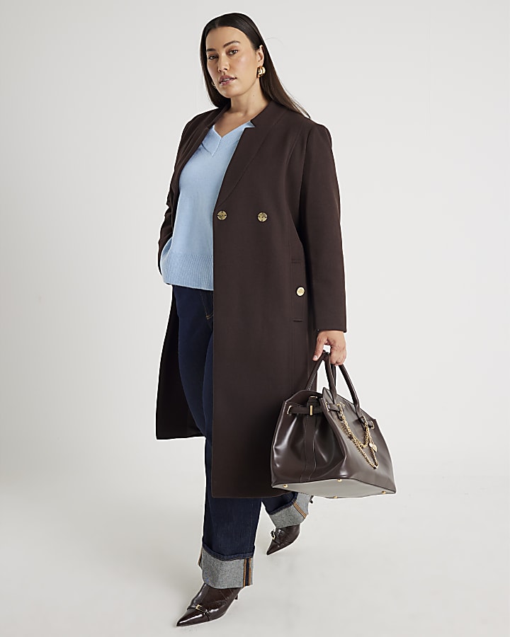 Brown Notch Collar Belted Wrap Coat
