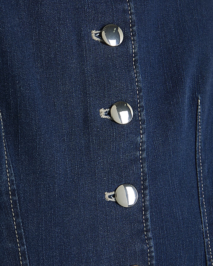 Blue Denim Button Front Midi Dress