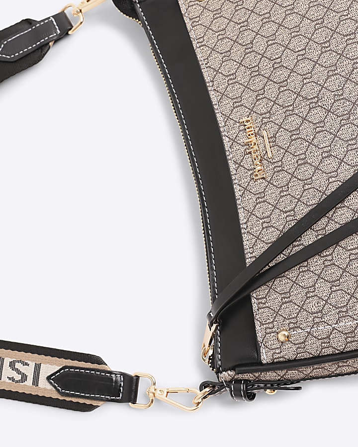 Beige RI Monogram Pocket Front Cross Body Bag