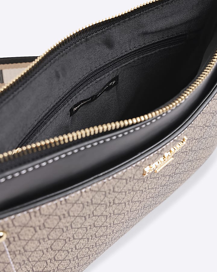 Beige RI Monogram Pocket Front Cross Body Bag