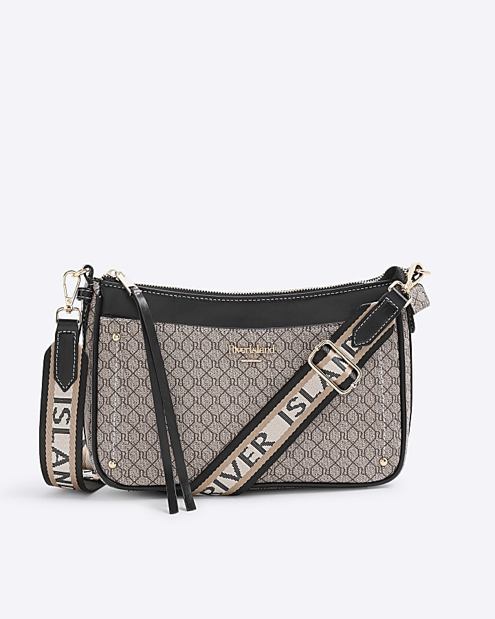 Beige RI Monogram Pocket Front Cross Body Bag