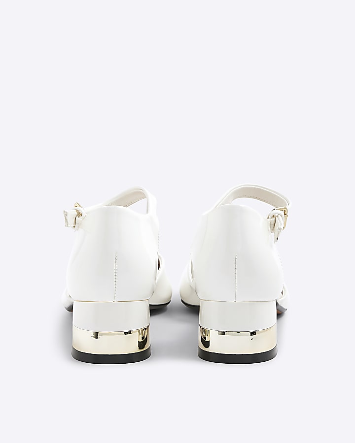 White Patent Low Block Heels