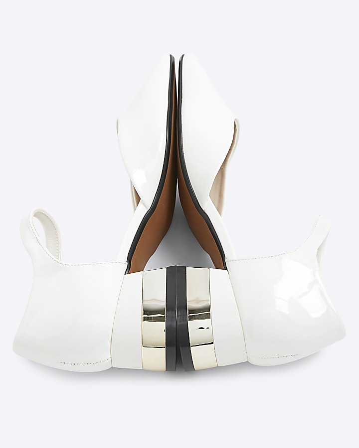 White Patent Low Block Heels