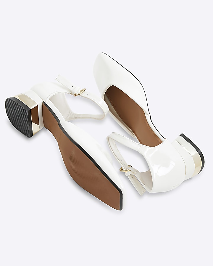 White Patent Low Block Heels