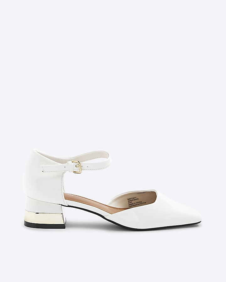 White Patent Low Block Heels