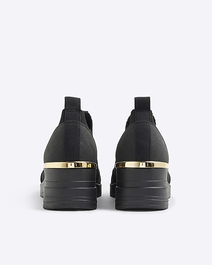Black Wedge Slip On Runner Trainers