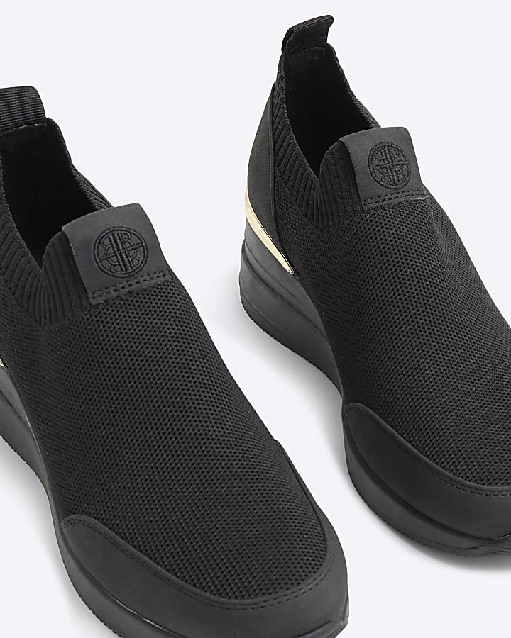 Black Wedge Slip On Runner Trainers