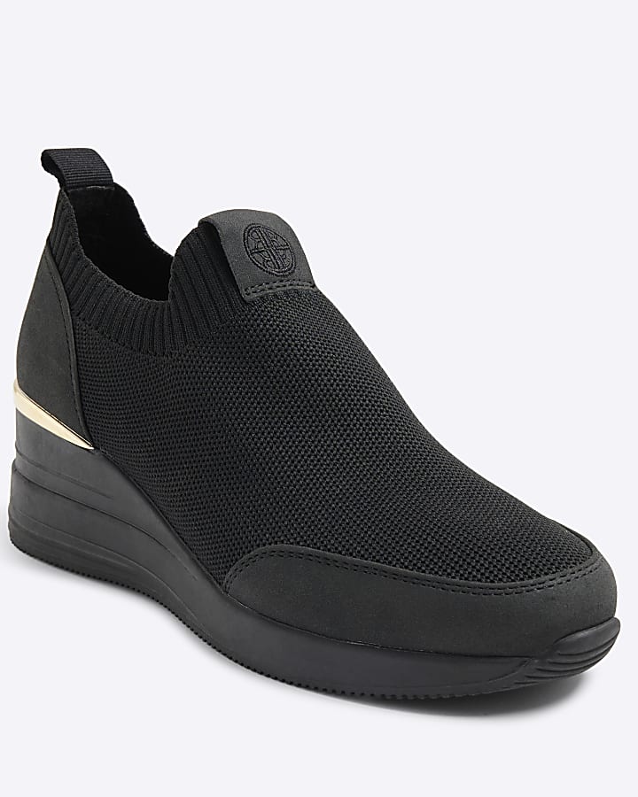 Black Wedge Slip On Runner Trainers
