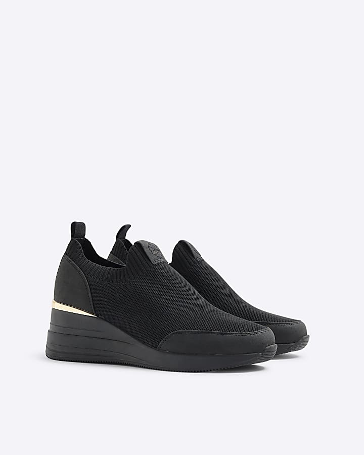 Black Wedge Slip On Runner Trainers