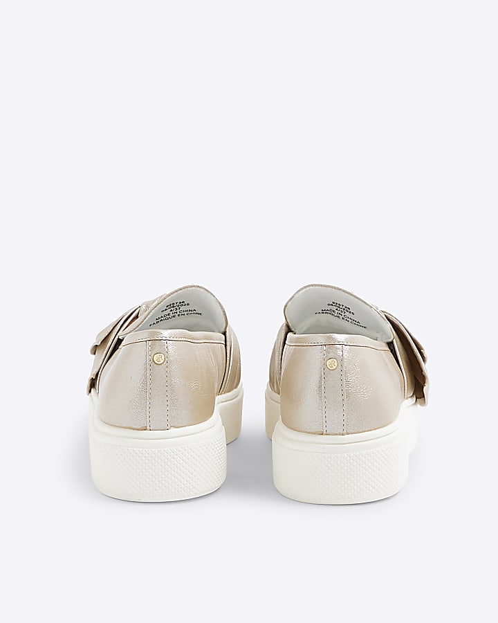 Rose Gold Platform Slip On Bow Loafers