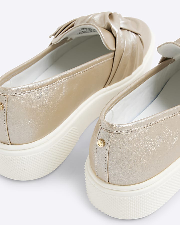 Rose Gold Platform Slip On Bow Loafers