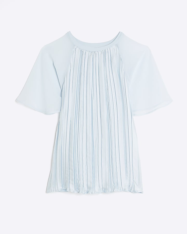 Blue Short Sleeve Pleated Hybrid T-shirt