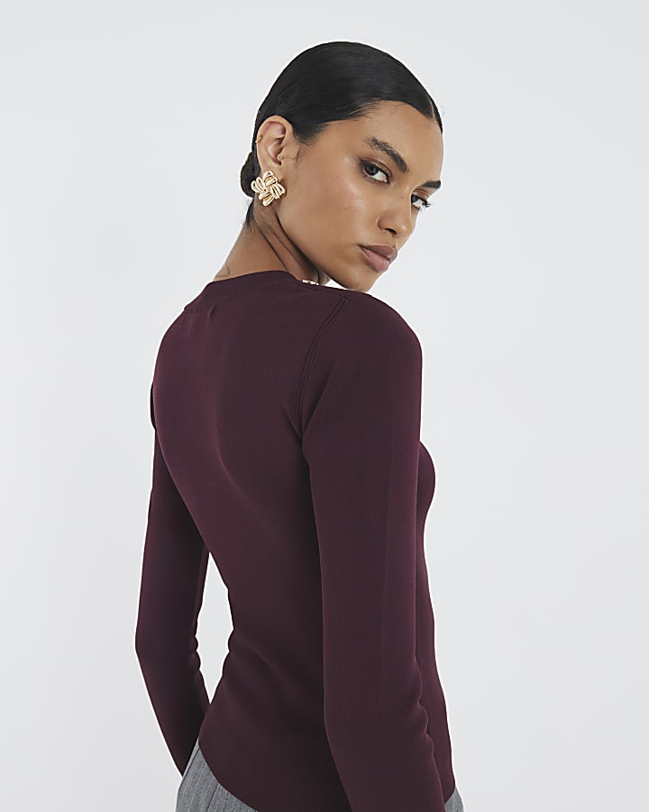 Red Knit Long Sleeve Top