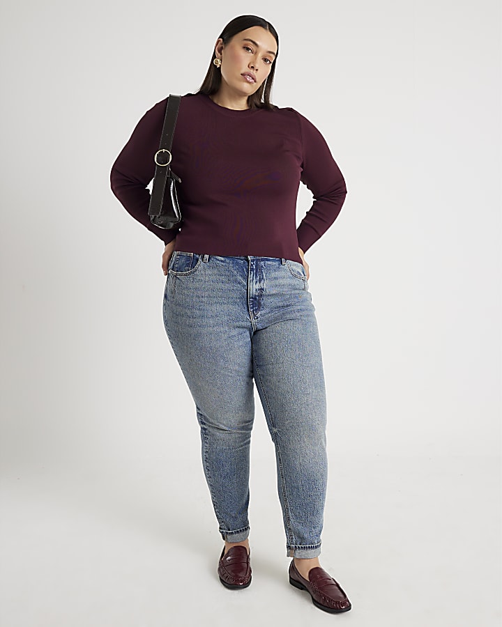 Red Knit Long Sleeve Top