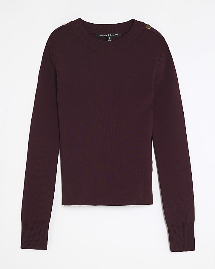Red Knit Long Sleeve Top