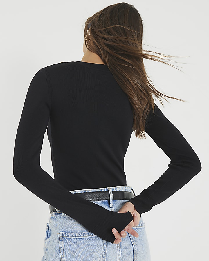 Black Knit Long Sleeve Top