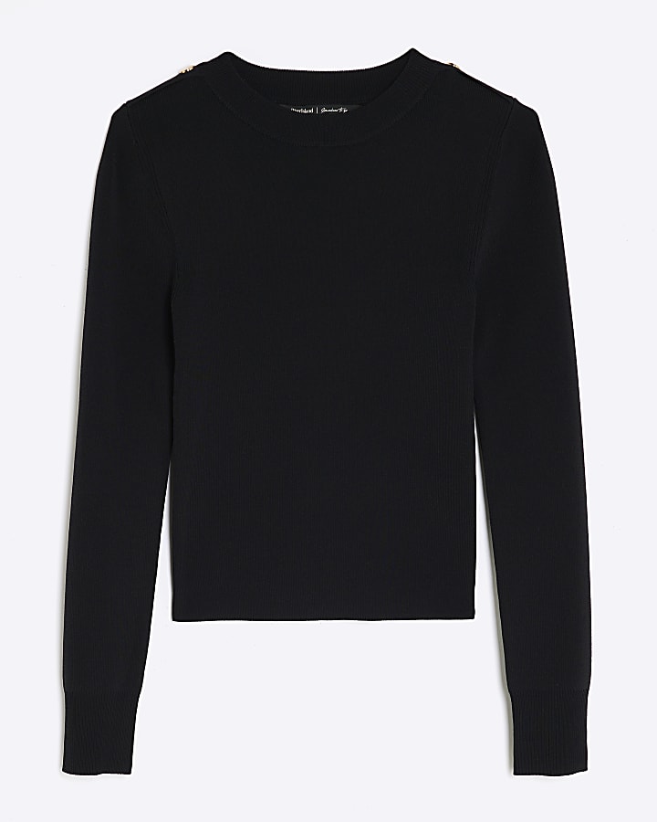Black Knit Long Sleeve Top