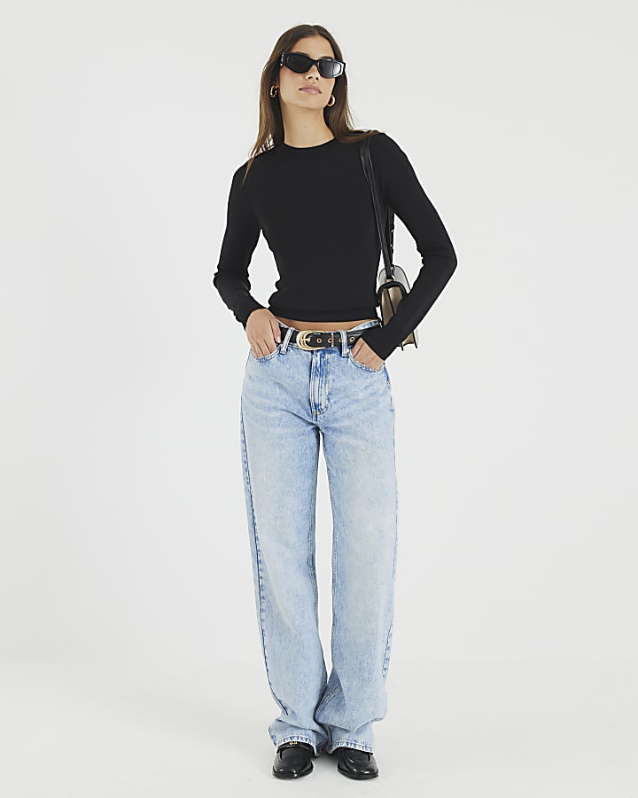 Black Knit Long Sleeve Top