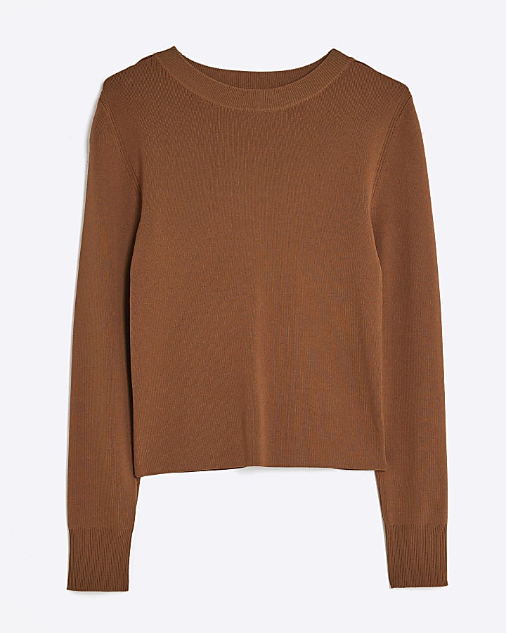 Brown Knit Long Sleeve Top