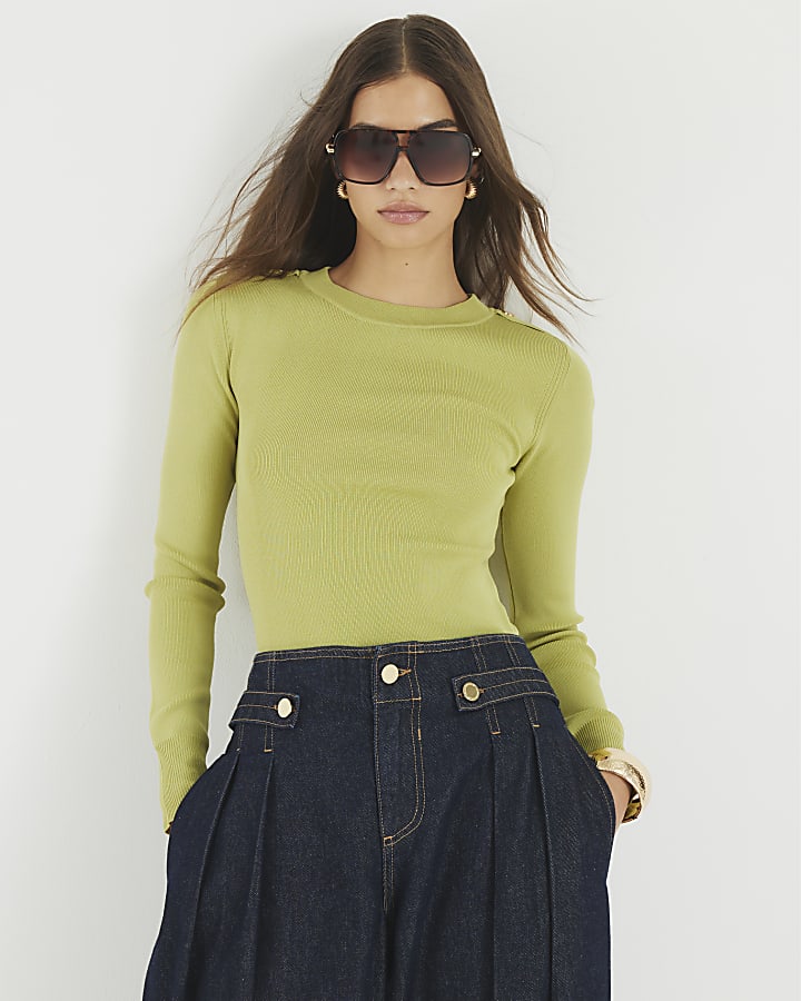 Green Knitted Long Sleeve Top