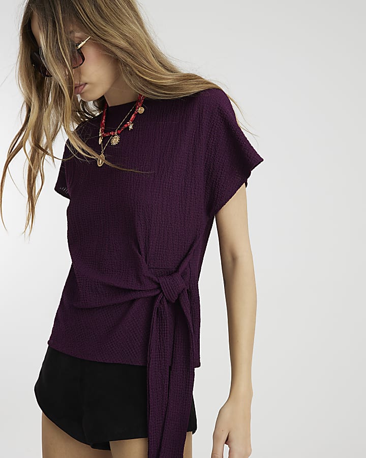 Purple Short Sleeve Textured T-shirt