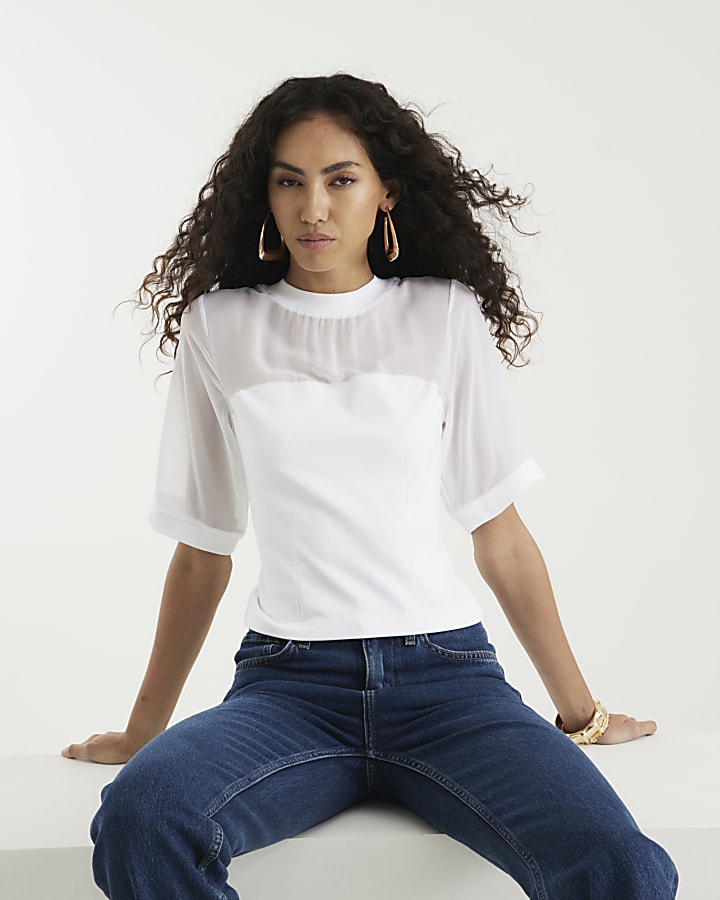 White Sheer Corset Hybrid T-Shirt