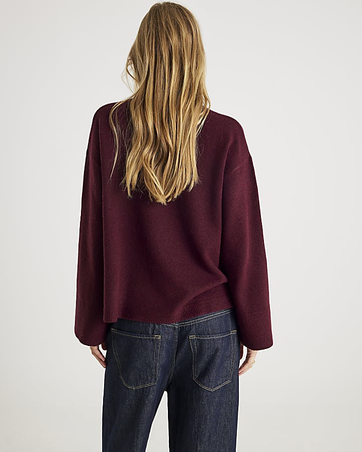 Red Knitted Crew Neck Jumper