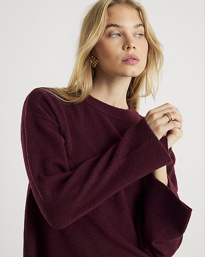 Red Knitted Crew Neck Jumper