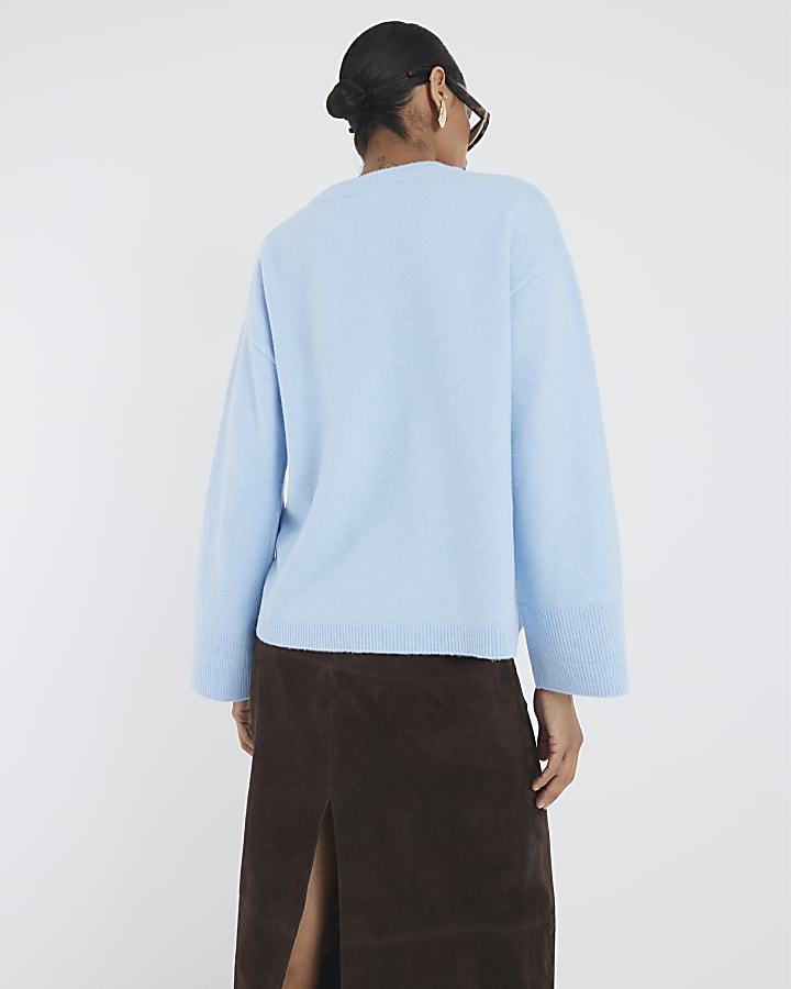 Blue Crew Neck Knitted Jumper