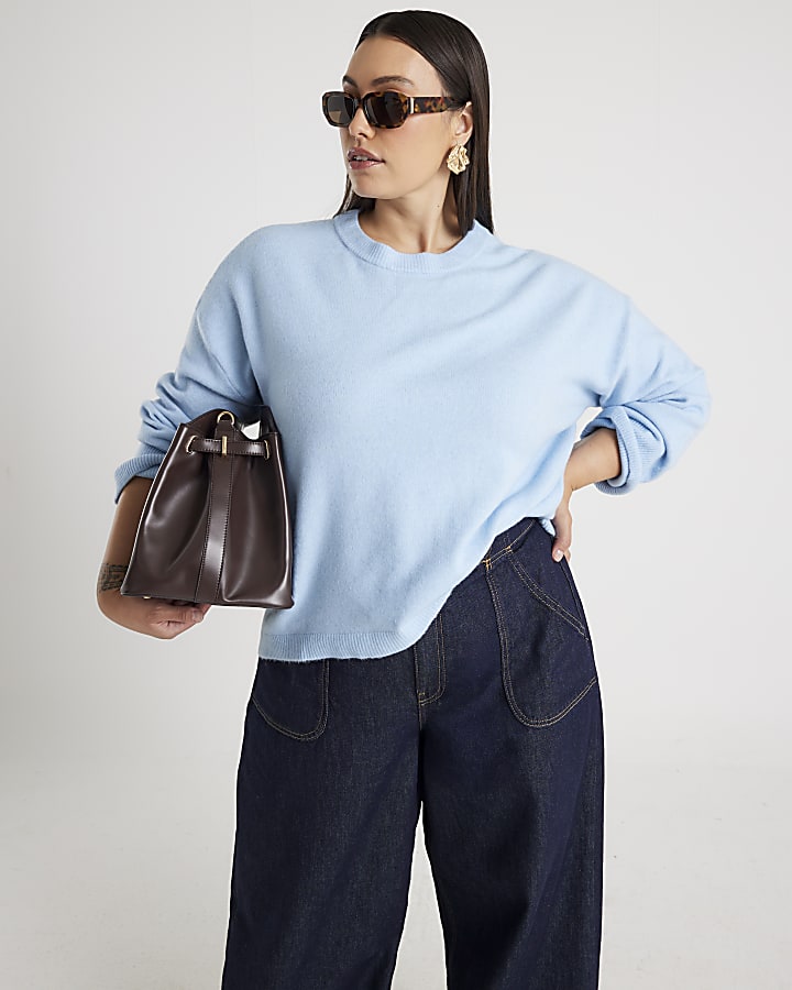 Blue Crew Neck Knitted Jumper
