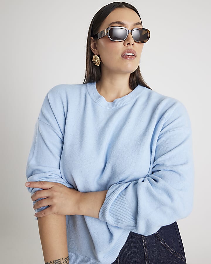 Blue Crew Neck Knitted Jumper