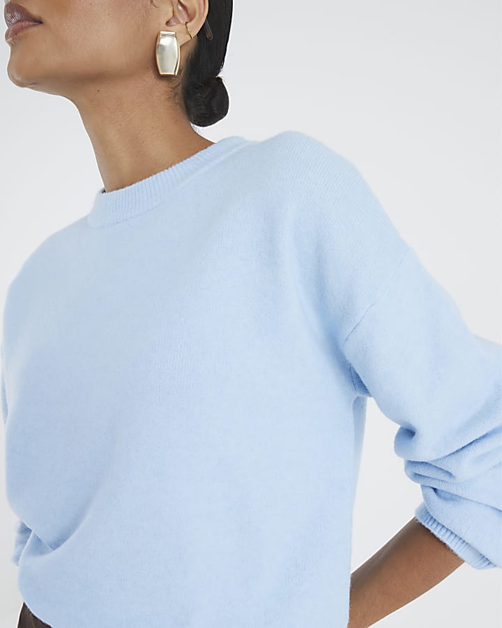 Blue Crew Neck Knitted Jumper