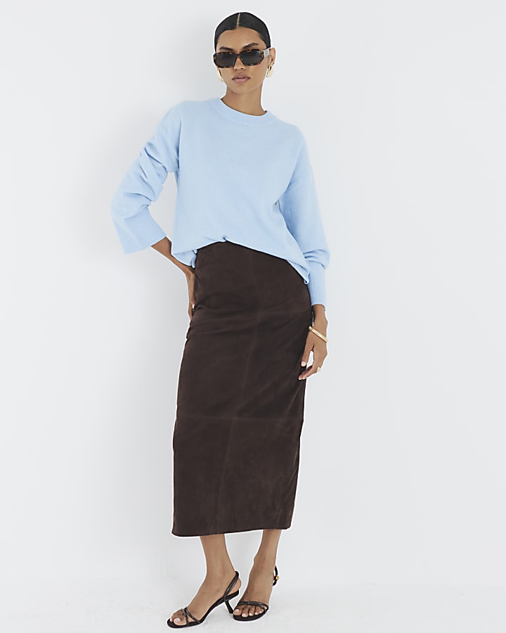 Blue Crew Neck Knitted Jumper