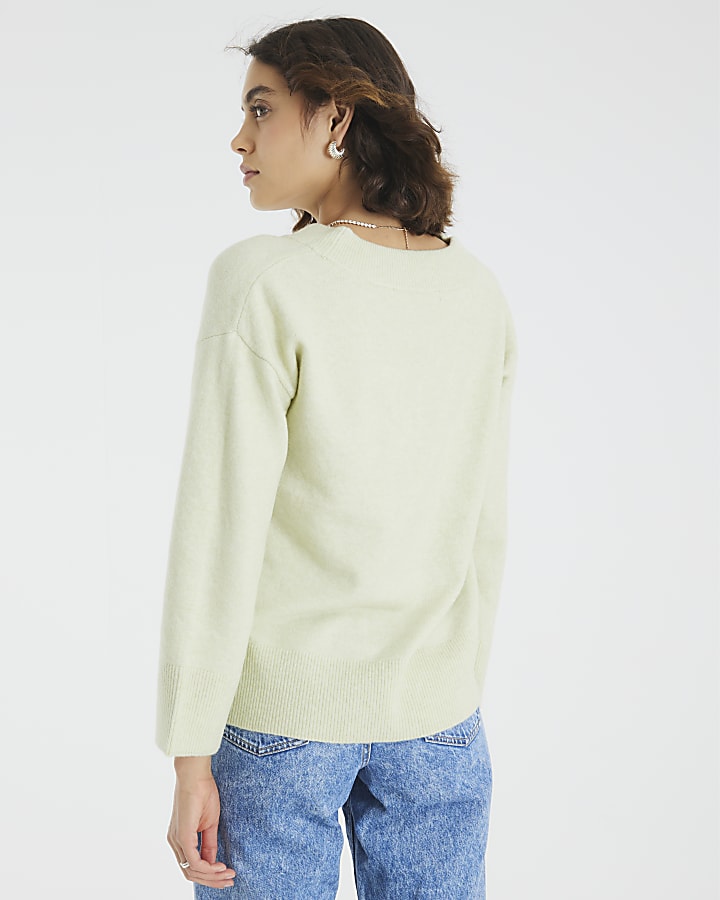 Green Knitted V Neck Jumper