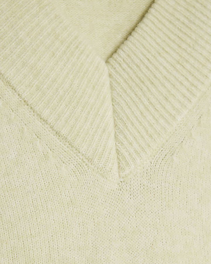 Green Knitted V Neck Jumper