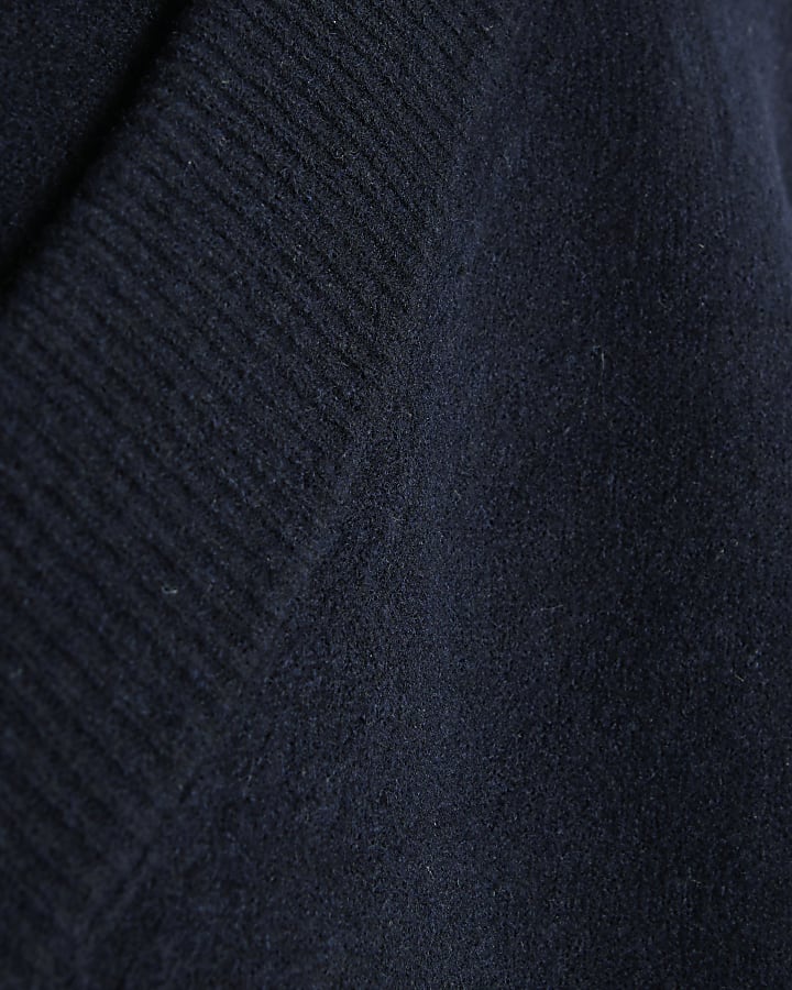Navy Knitted V Neck Jumper