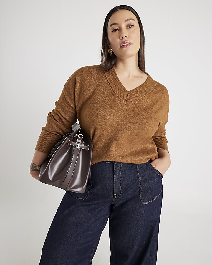 Brown V Neck Jumper