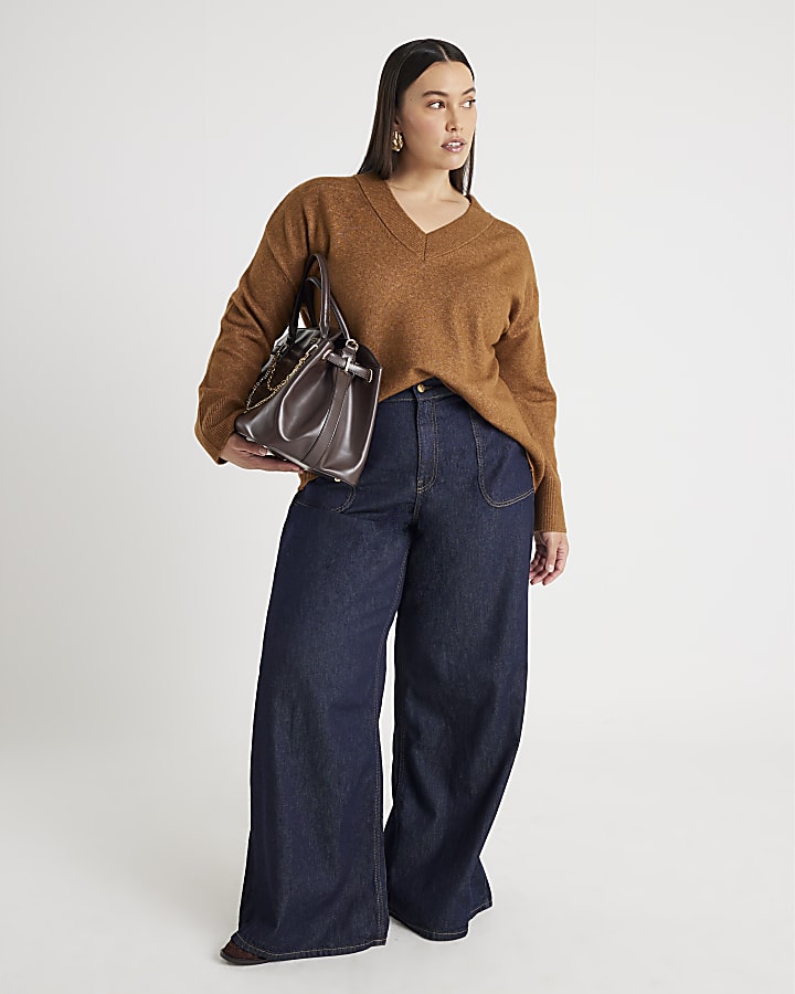 Brown V Neck Jumper