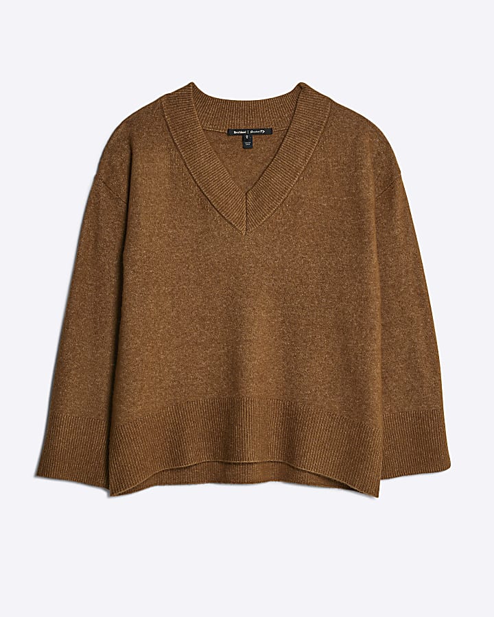 Brown V Neck Jumper