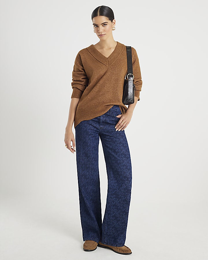 Brown V Neck Jumper
