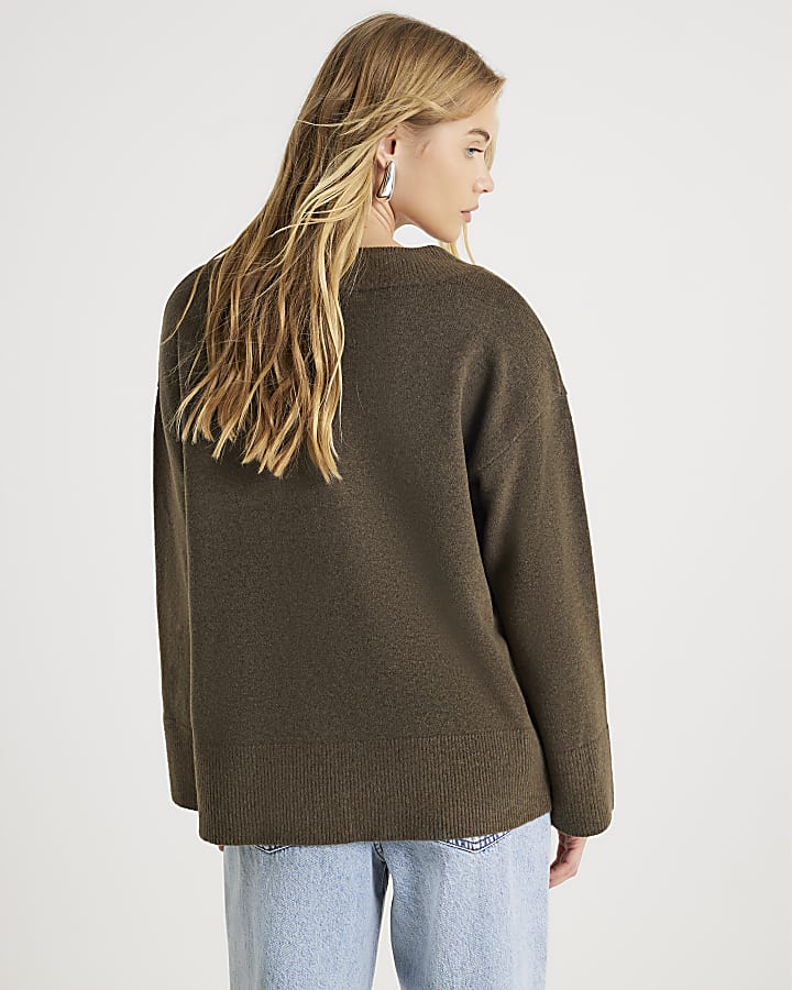 Green Knitted V Neck Jumper