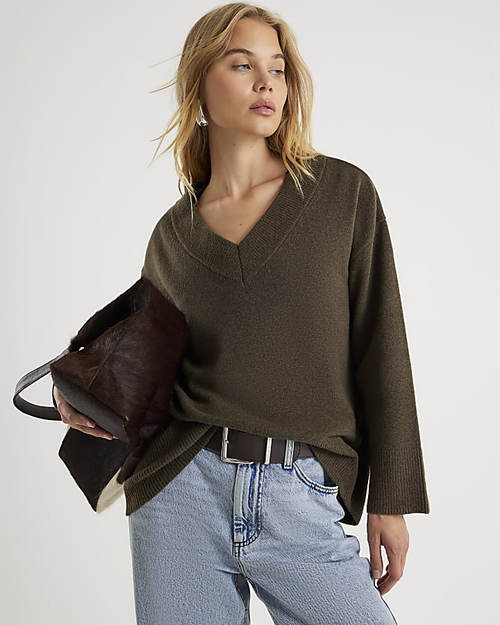Green Knitted V Neck Jumper