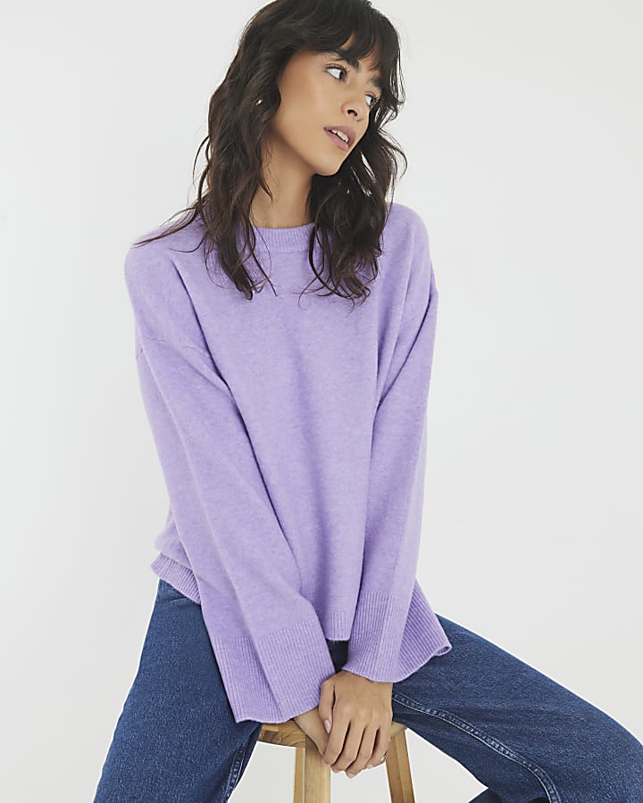 Purple Knitted Crew Neck Jumper